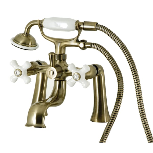Kingston Brass Deck Mount Clawfoot Tub Faucet with Hand Shower, Antique Brass KS228PXAB - main